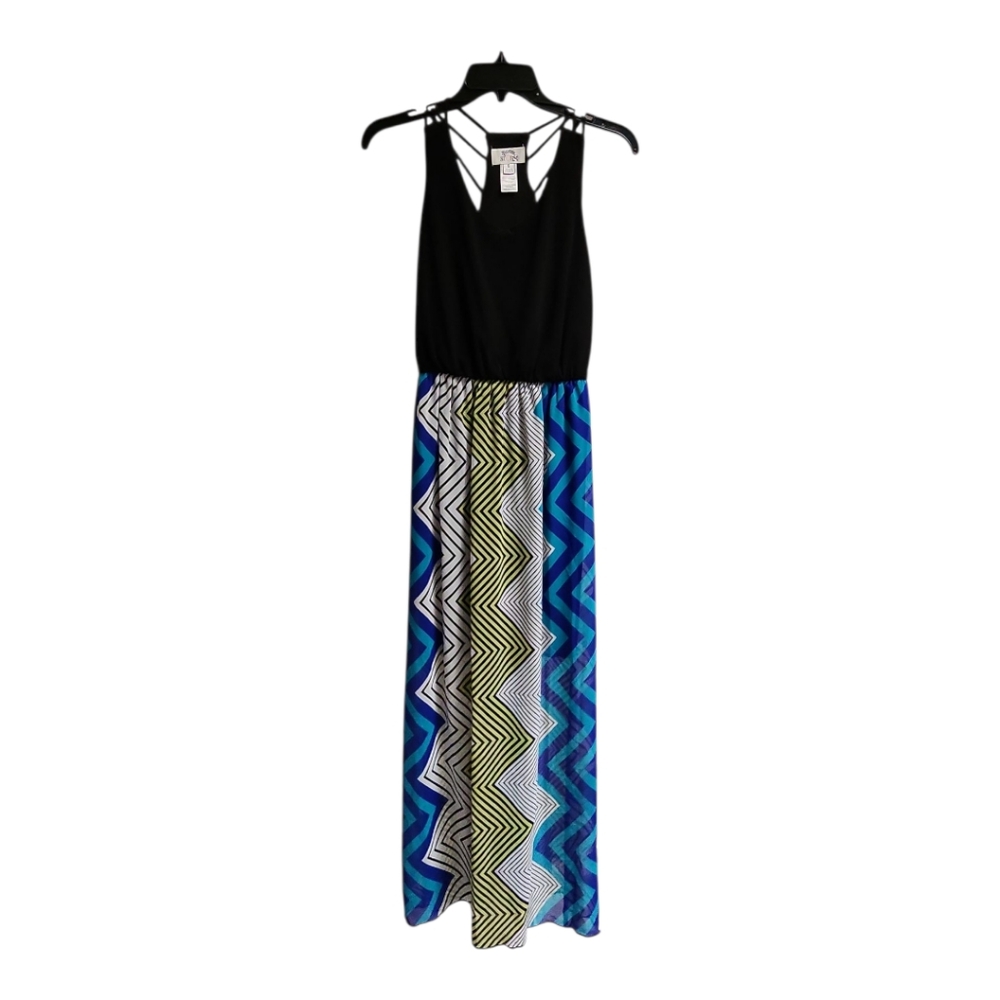 Black and Blue Chevron Maxi Dress